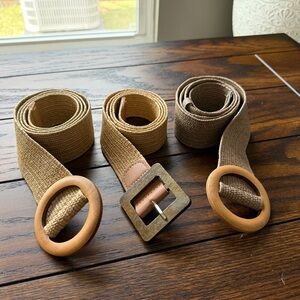 Set of Three Woven Belts with Wooden Buckles
